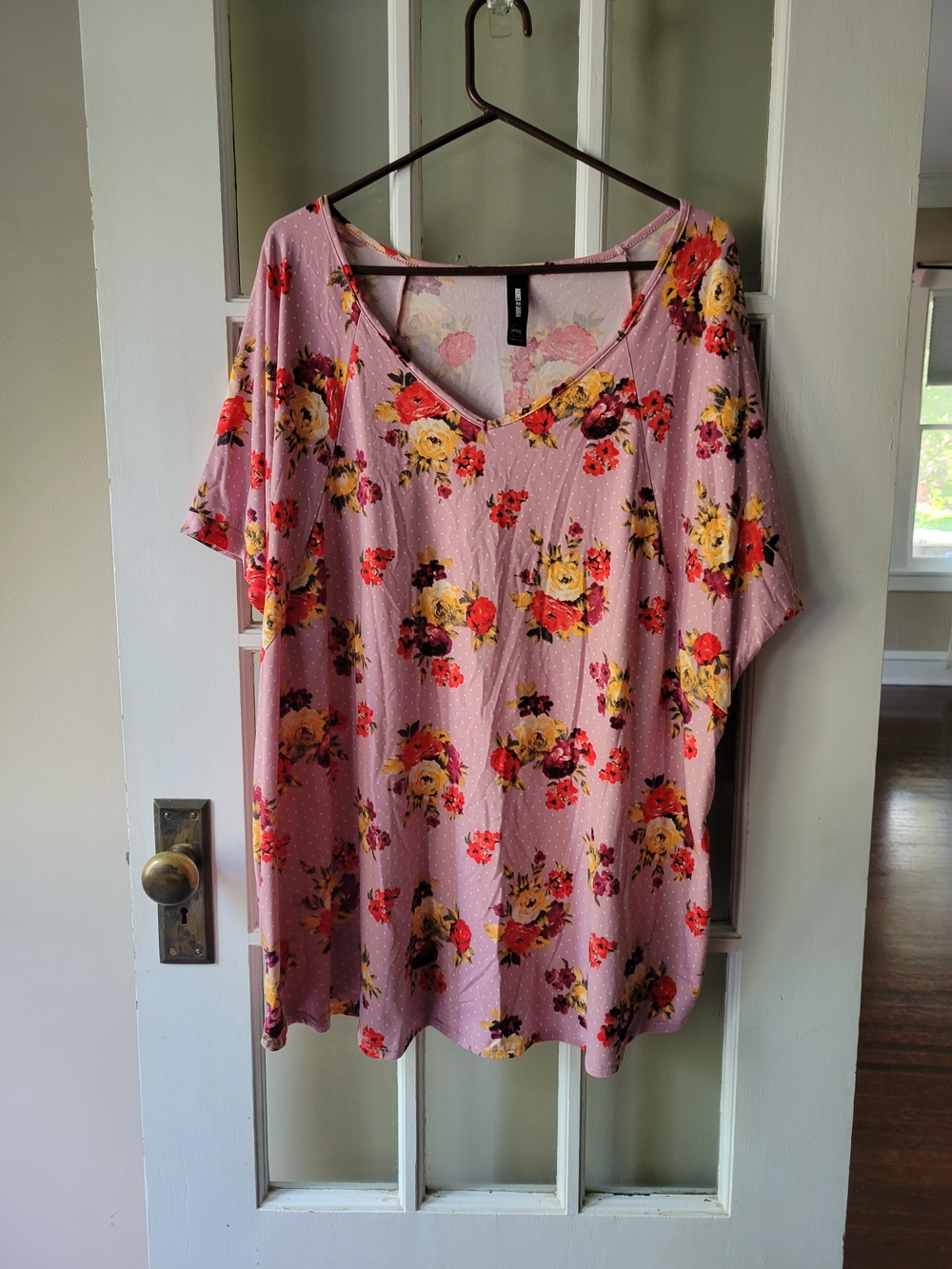 Agnes & Dora Plus XXXL Light Pink Floral Print Sleeves Pullover Top Casual